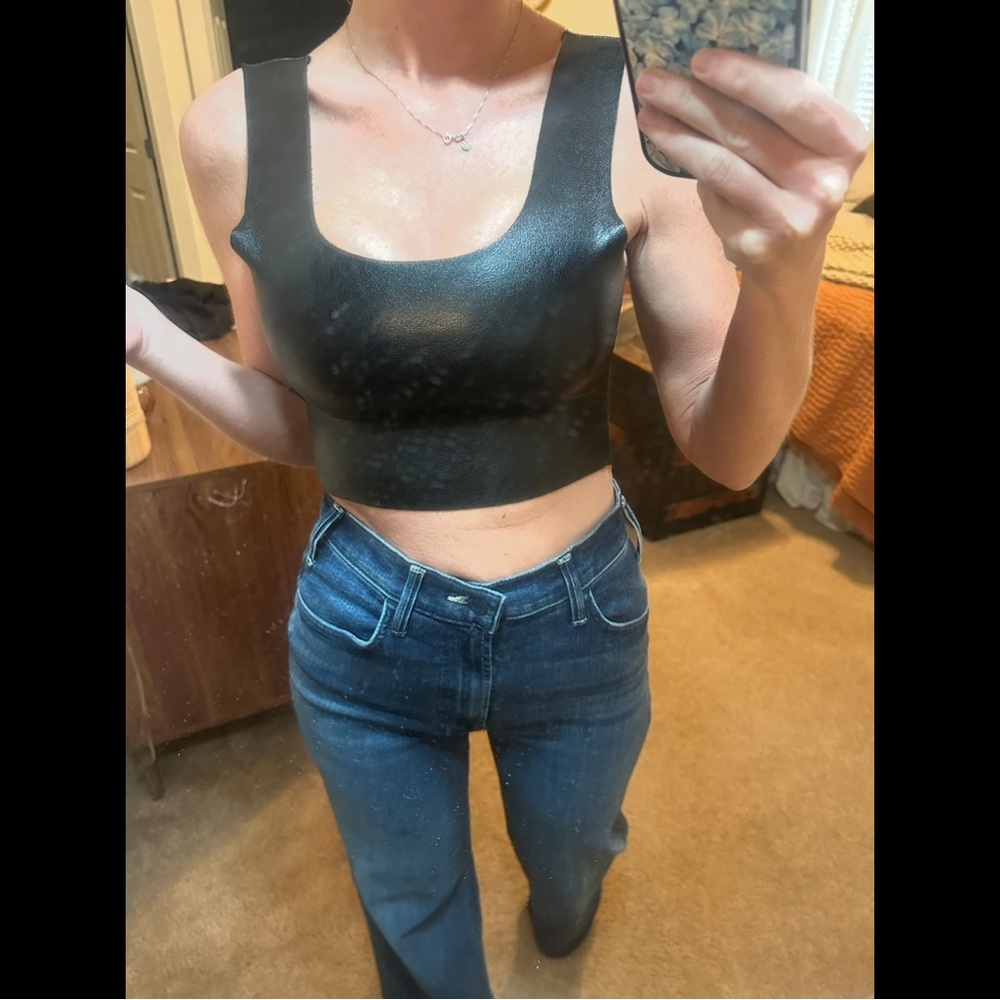 Black Faux Leather Crop Top